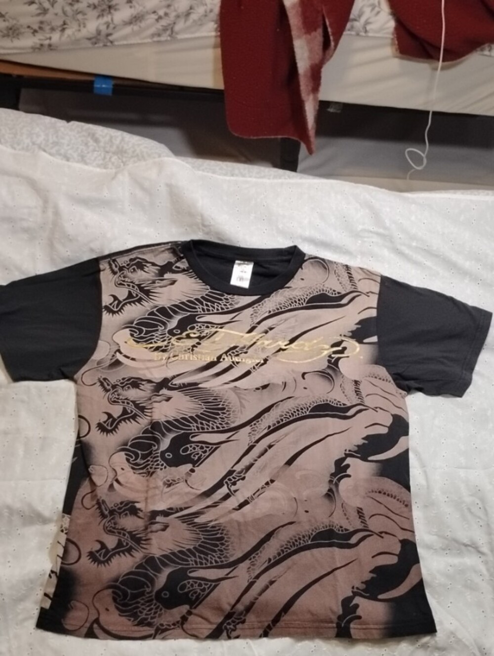 Ed Hardy Men's Black and Brown Dragon Graphic Short-Sleeve Tee